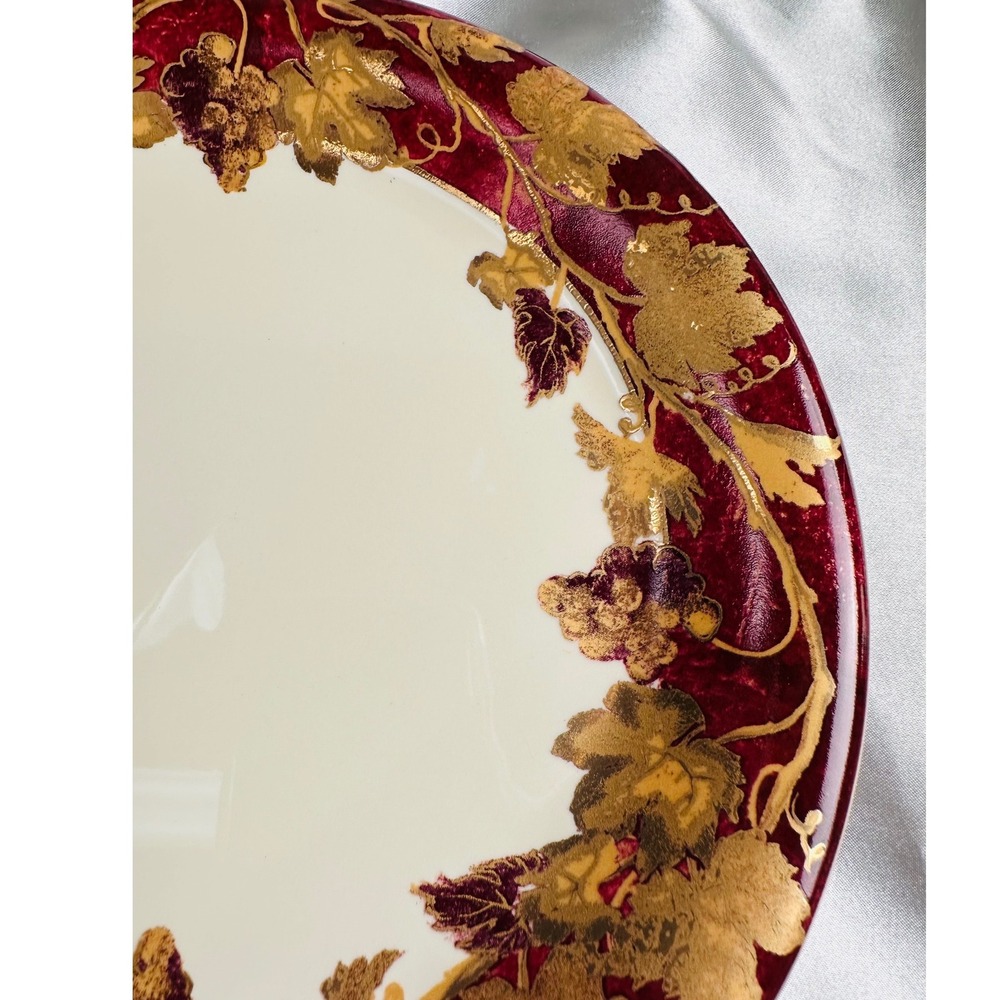 Crate & Barrel Volante Burgundy Gold Grape Dinner Plates Set of 4 Made in Italy - Picture 3 of 12